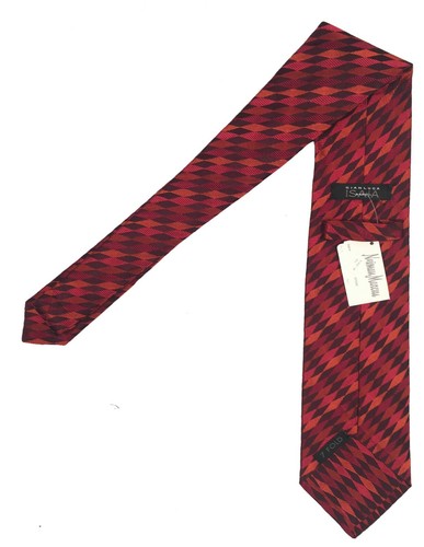 NEW $295 Isaia Pure Silk 7 Fold Tie! Red, Orange, Brown & Rust Geometric Pattern - 第 1/1 張圖片