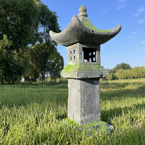 Japanese Pagoda Statue Moss-Covered Miniature Tower Lantern Outdoor Asian Decor - Picture 4 of 10