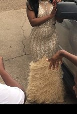 Beaded Halter Long Gold Formal Gown Sleeveless Women's Dress