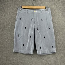 Polo Ralph Lauren Bermuda Shorts Boys Size 12 Blue Striped All Over Pony Print