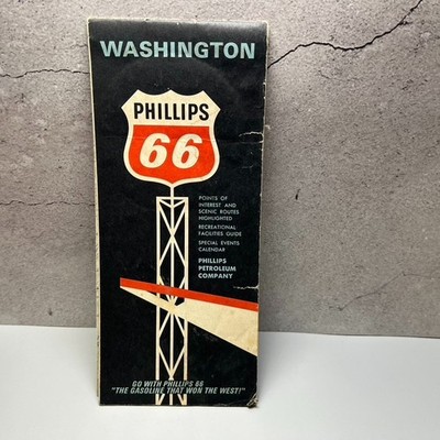 1967 ORIGINAL VTG Phillips 66 Gasoline OIL COMPANY MAP Washington Road Trip