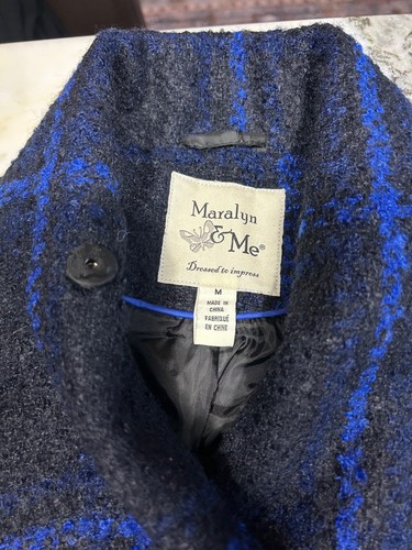 NWT Maralyn & Me blue black plaid peacoat M coat jacket NEW Preppy Academia - Picture 8 of 8