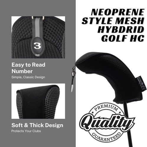 Black All Hybrid Headcover Set 3 4 5 Golf Club Covers Head Cover Mesh - Picture 3 of 6