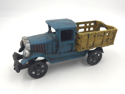 Hubley Kiddie Toy Green Yellow Farm Stake Truck Metal Wheels