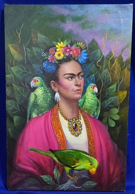 In the style of Frida Kahlo oil on canvas
