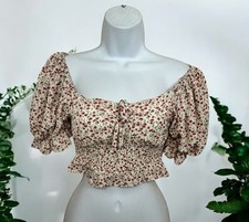 Papaya Floral Crop Top Sz Small Smocked Flower Cottage Core Blouse Coquette