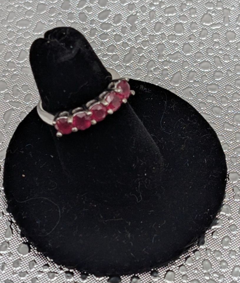 Sterling Silver Ring With Five Ruby-Colored Stone… - image 1