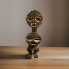 Authentic African Wooden Statue Hand Carved Tribal Figure / Bronze