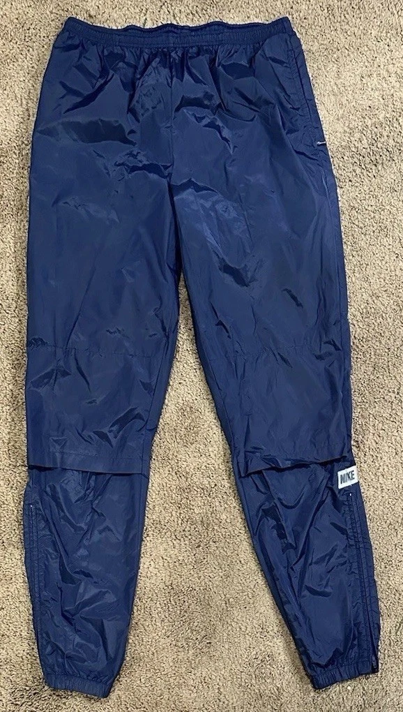 Vintage Nike Track Pants Mens Large Blue Nylon Vented Soft Shell Zip Sweats 80s