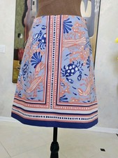 Talbots Skirt Womens 8 Blue Multi Seashells Print Cotton Lined A-Line.