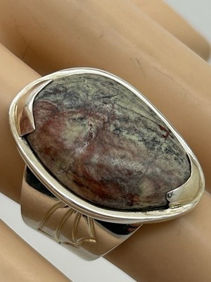 925 Sterling Vintage Drachenblut Jaspis Eichelhäher König Mine signiert DTR Ring Gr. 7,5