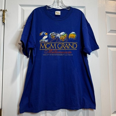 Vintage MGM Grand 2000 Millennium T Shirt Short Slv Blue Made in USA Cotton XL