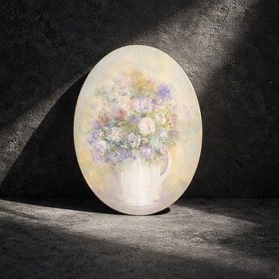 Original Floral Oil Painting Flowers On Canvas Oval 5''×7''