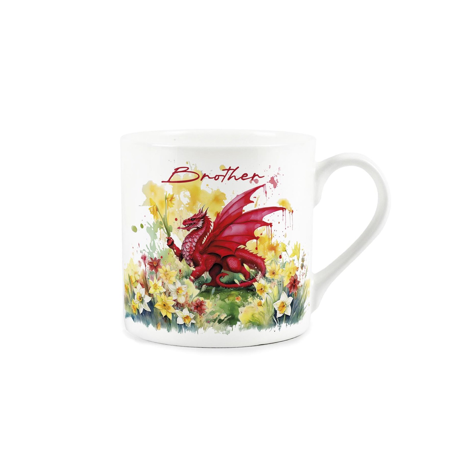 Welsh Dragon & Daffodils Bone China Brother Mug - Floral Wales Souvenir Gifts