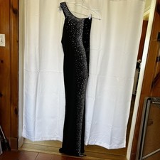 Black Evening Gown With Rhinestones And Sequins One Shoulder Size Small