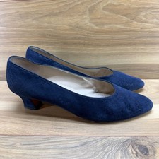 Salvatore Ferragamo Vintage Navy Suede Pumps 10 B Blue Mid Heel 90s