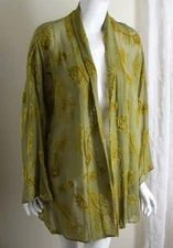 Harari O/S S M L XL 1X Olive Oil Silk Velvet Burnout Jacket Asian Flowing