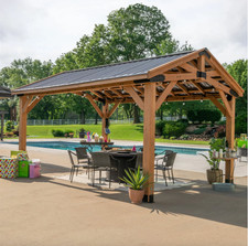 Large Wooden Gazebo Outdoor Heavy Duty Structure Garden Metal Roof Patio Pergola