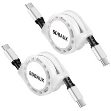 USB C Cable,60W Retractable C to C Fast Charging 120 Centimeters, 2Pack/White