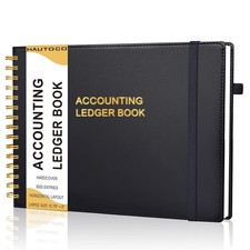 HAUTOCO Hardcover Accounting Ledger Book for Small Business Bookkeeping Black