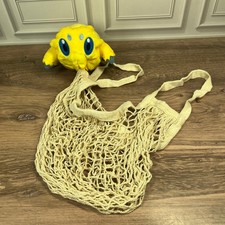 Pokemon Center Joltik Plush Keychain Pouch Bag Yellow Mesh Reusable Tote 2-in-1