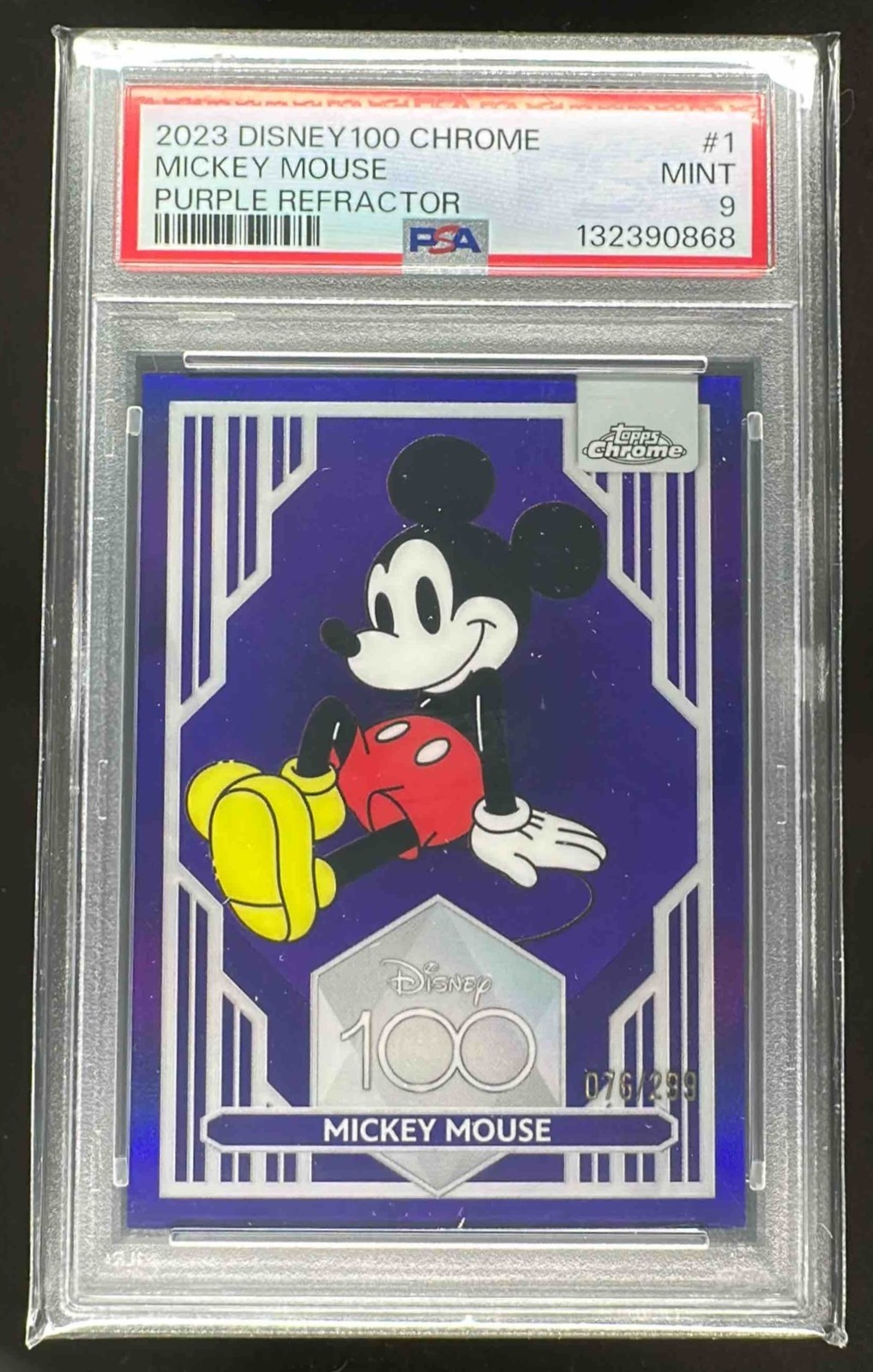 2023 Topps Chrome Disney 100 Mickey Mouse Purple Refractor /299 #1 PSA 9