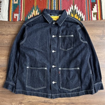 Levi s Red Denim Chore Jacket Workwear Indigo Vintage Style Size L-XL Oversized