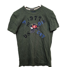 Y2K American Eagle Outfitters Mens Shirt S Athletic Fit Green Skull Patchwork NY