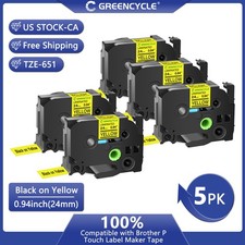 Yellow 5x TZ TZe651 Compatible Label Maker Tape 24mm for Brother P-Touch PT-D600