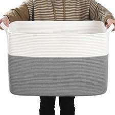 Large Blanket Basket, 100 L Rectangle Storage Baskets for Organizing, Woven L...