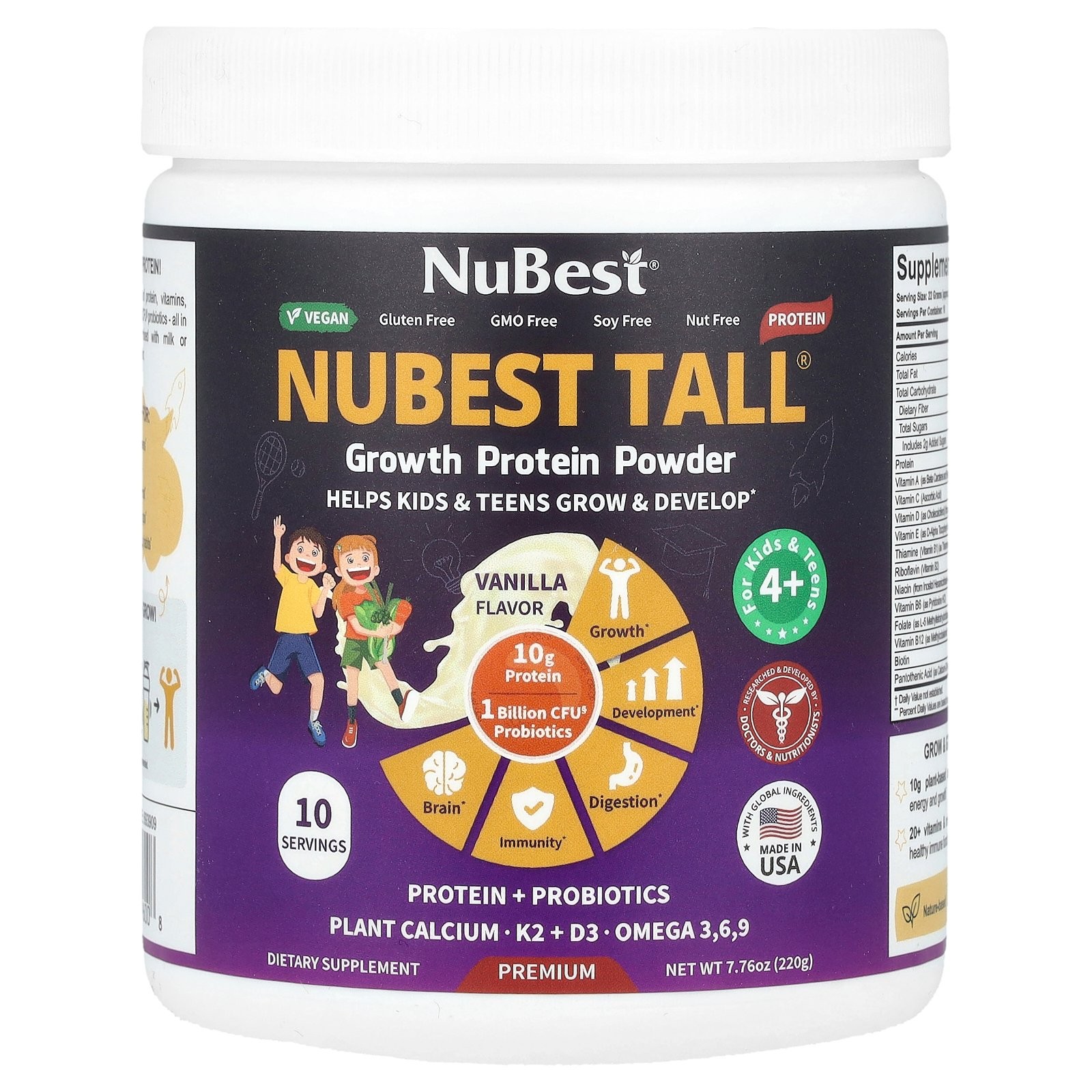 Nubest Tall, протеи порошок для роста, для детей и подростков 4+, Ваниль, 7,76 унции (220 г