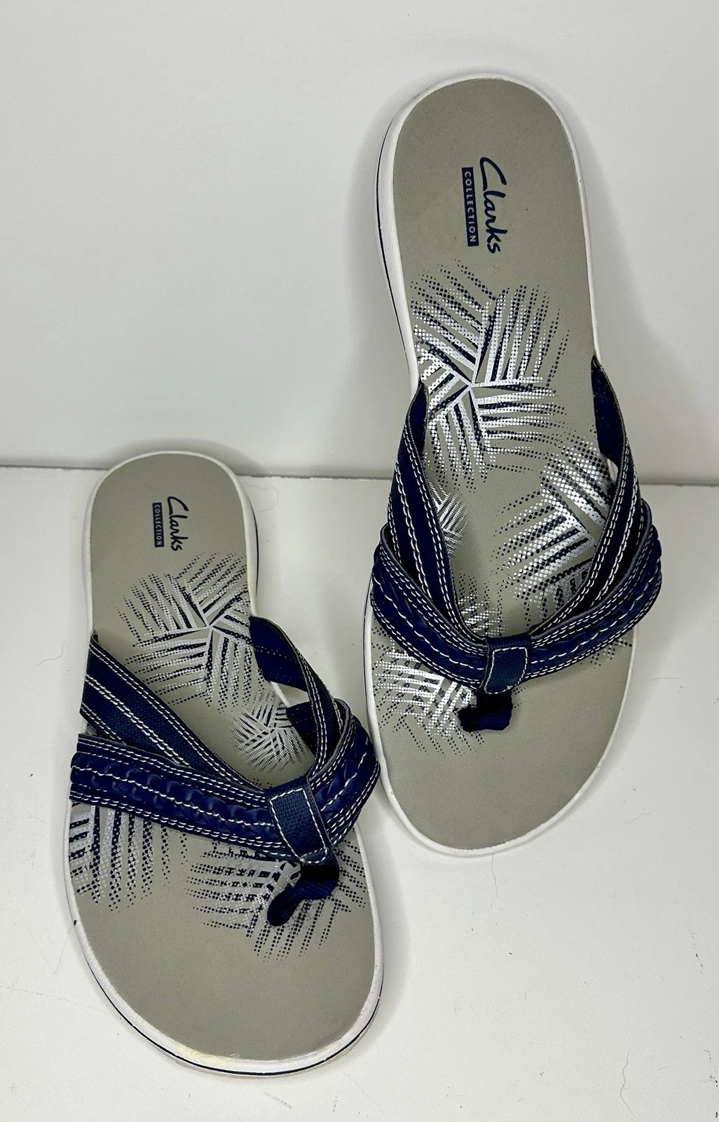 Sandali donna Clarks Collection taglia 10 Breeze perizoma mare infradito blu slip on