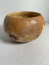 Vintage Beautiful Handcrafted Gourd Bowl Decorated With Dried Flowers