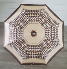 Vintage 70s ART DECO Geometric Umbrella Brown Polka Dots Pattern w/ sleeve 38"