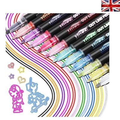 12er-Pack Glitzer Umriss Marker Stifte: Ungiftig, Multi-Oberflächen Kunst Zubehör