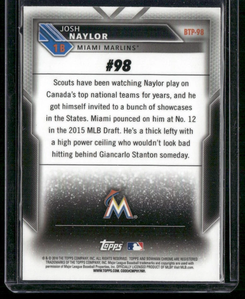 2016 Bowman #BTP-98 Josh Naylor Bowman Scouts' Top 100 - Image 2 of 2
