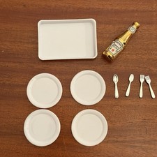 Barbie Dollhouse Kitchen Accessories Lot  Plates, Tray, Silverware Heinz Ketchup