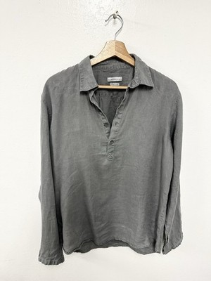 Piazza Italian Men s Pure Linen Grey Long Sleeve Button Up Shirt Size Medium