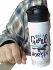 "Just A Girl Who Loves Horses" Metal Lidded Tumbler Travel Cup Watercolor Floral — photo 2