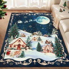 Christmas Area Rug 4x6ft Non-Slip, Washable Faux Wool Xmas Tree Bedroom Rug B...