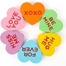 Valentines Day Decorations Wooden Sign, 6 Piece Small Heart Shaped Decor,