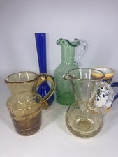 Vintage Glass Miniature Vases Crackle Glass Blown Glass Italy Ceramic Set 5