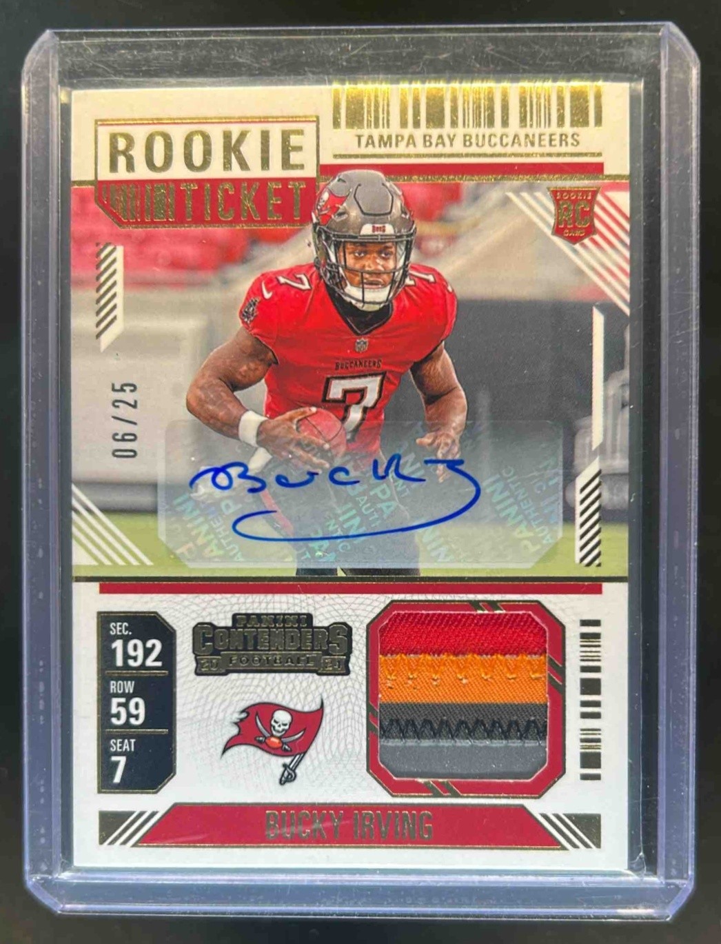 Bucky Irving Panini Contenders Rookie Ticket Swatches #RTSBIG Autograph