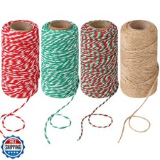 4 Rolls Natural Jute Twine, Red, Green and White - 70m/Roll