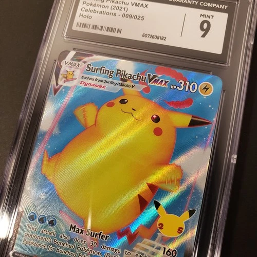 Graded Pokemon Card ENG Surfing Pikachu VMAX 9/25 Celebrations Holo CGC 9