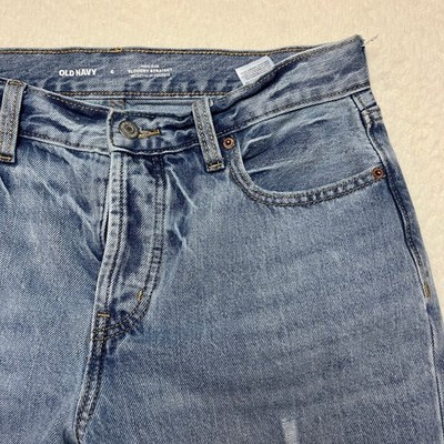Old Navy Jeans Womens 6 Blue Slouchy Straight High Rise Distressed Button Fly