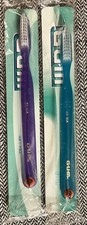 Lot 2 GUM Classic Soft Full Toothbrush Rubber Tip Pick Purple Green Vintage NEW
