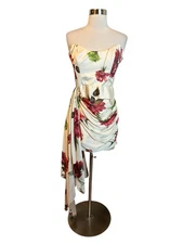 Katie May Chasing Dawn Dress M Floral Fall Peony Mini Ruched Scarf Sash