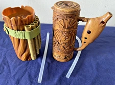 lot of 2 - Disney Parks Disneyland Tiki Mug Sipper Cup W/Straw Plastic