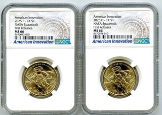 2025 $1 P D TEXAS NASA SPACEWALK NGC MS66 AMERICAN INNOVATION DOLLAR SET